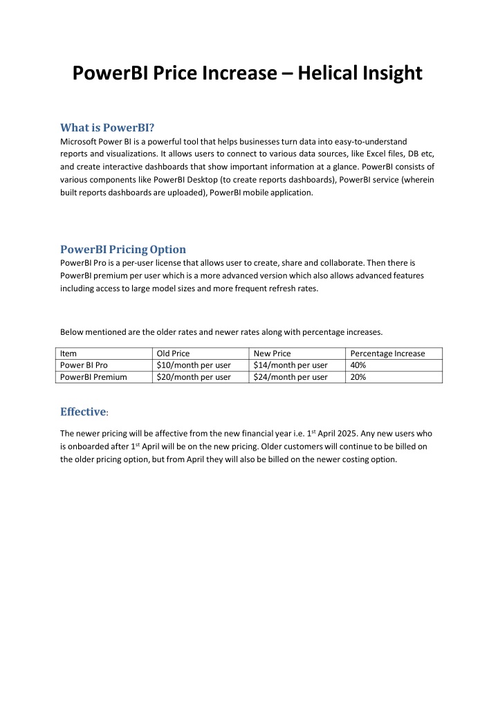 PowerBI Price Increase – Helical Insight