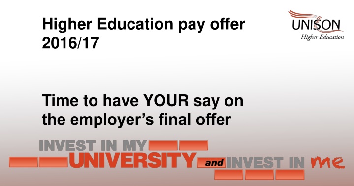 Higher Education Pay Offer 2016/17: UNISON's Analysis and Recommendations