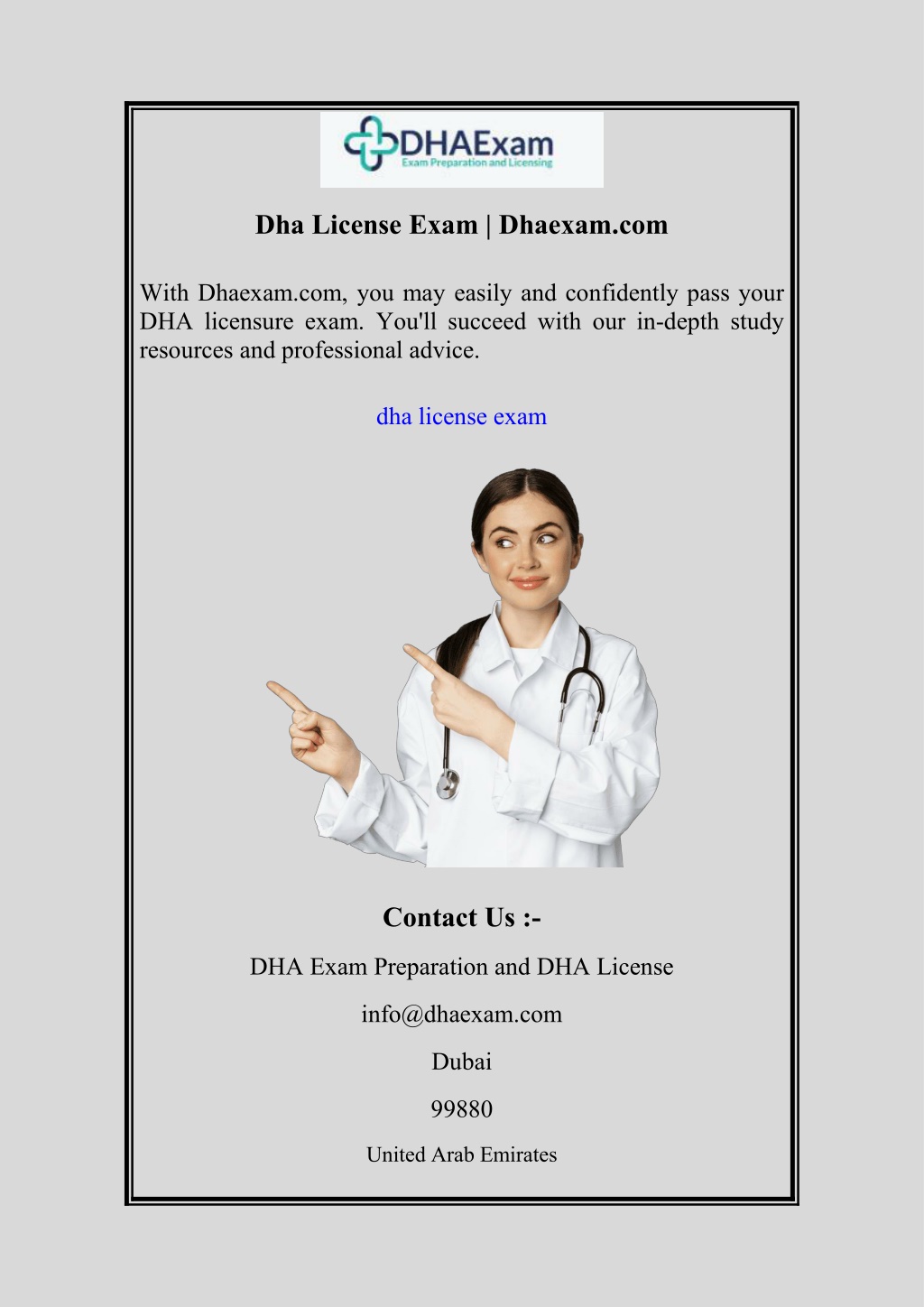 dha license exam dhaexam com l.w