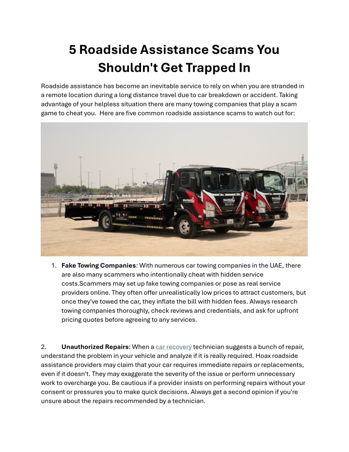 5 roadside assistance scams you shouldn n.w