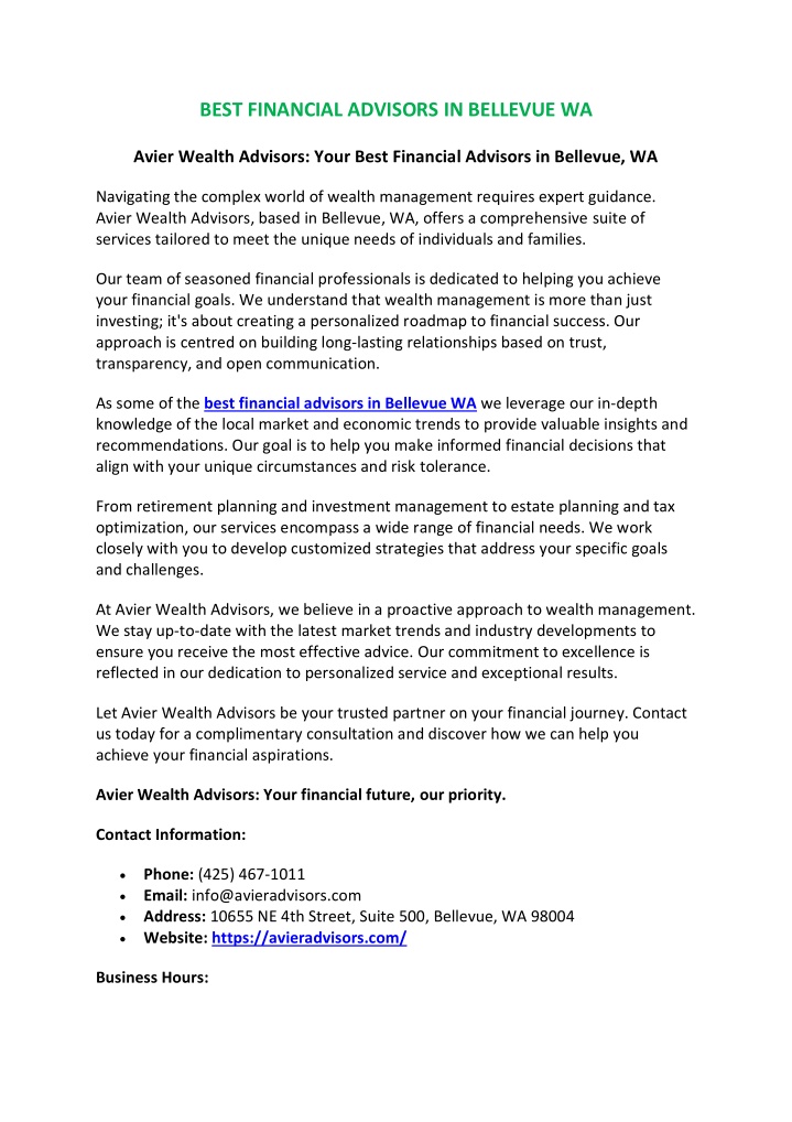 best financial advisors in bellevue wa n.w