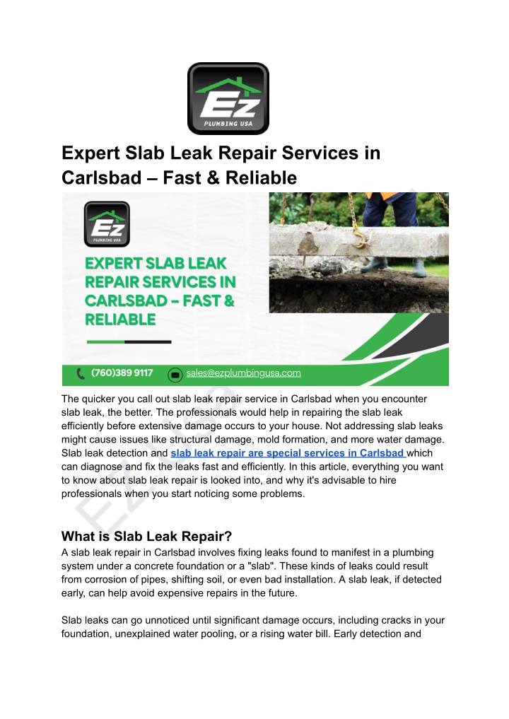 expert slab leak repair services in carlsbad fast n.w