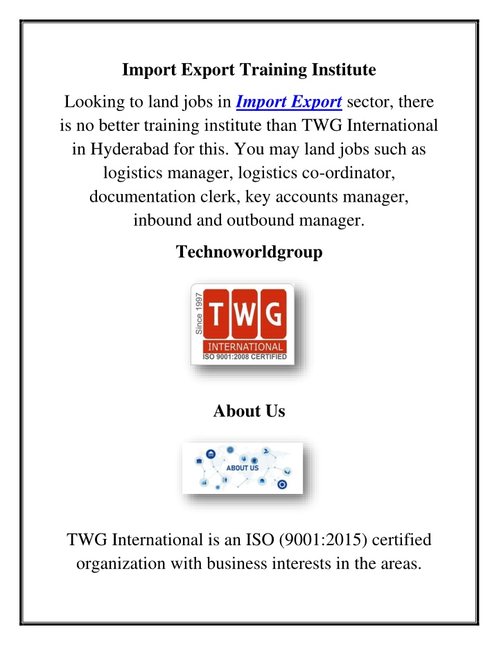 import export training institute n.w