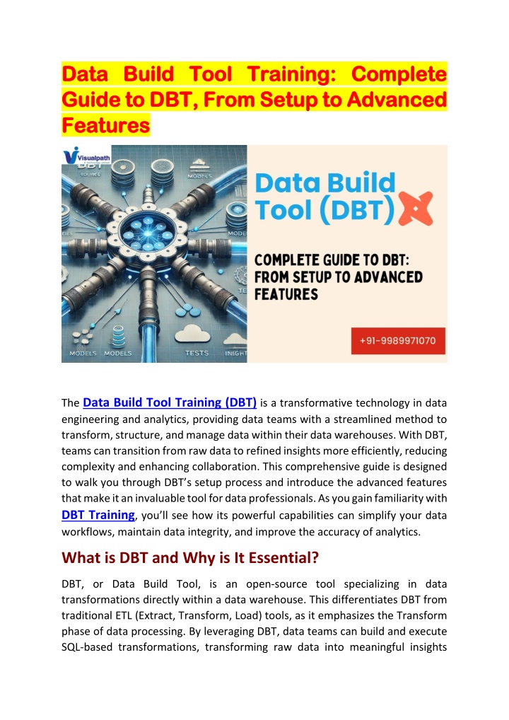 data build tool training complete data build tool n.w