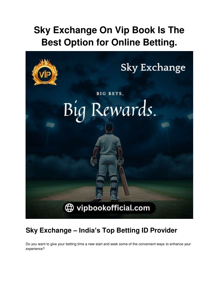 Sky Exchange On Vip Book Is The Best Option for Online Betting