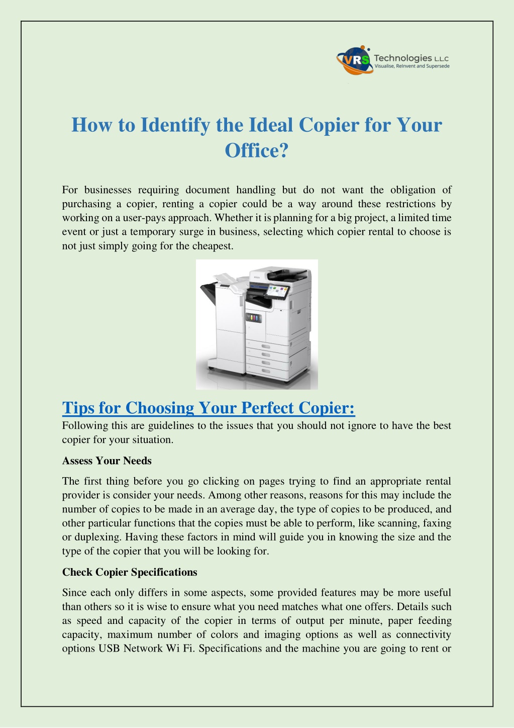 how to identify the ideal copier for your office l.w