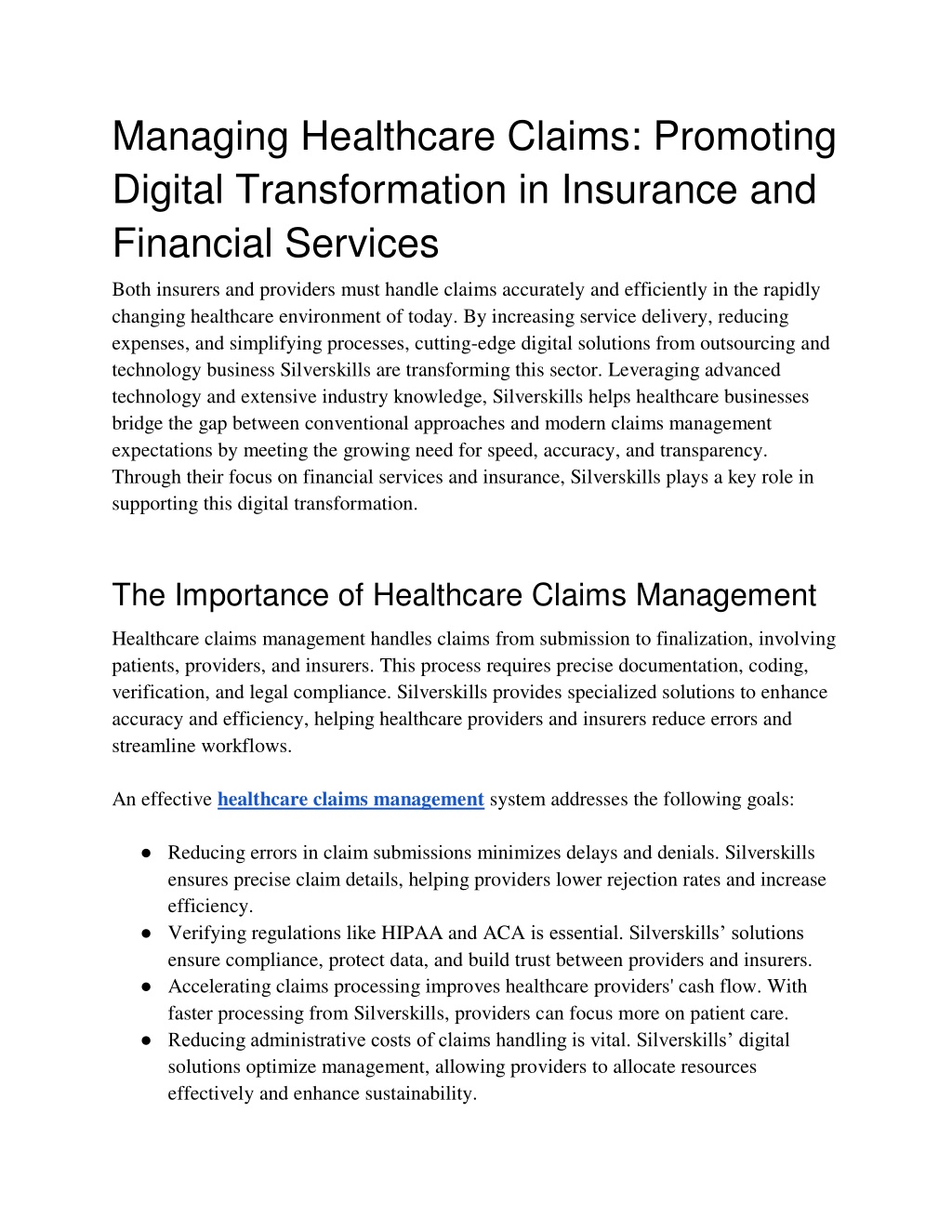 managing healthcare claims promoting digital l.w