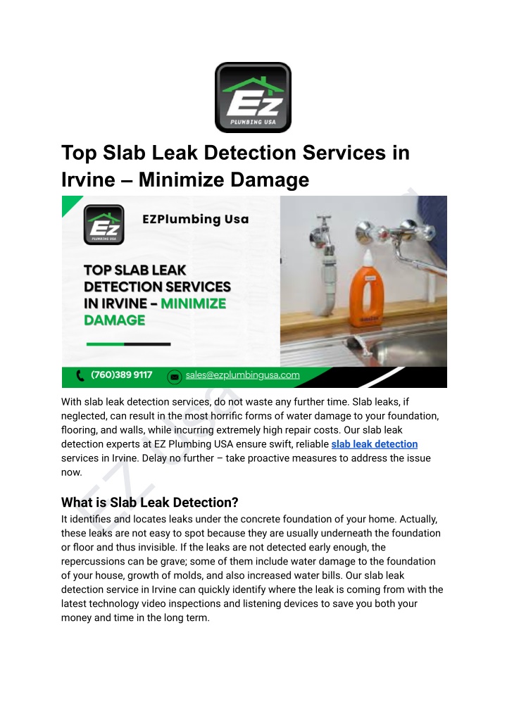 top slab leak detection services in irvine n.w