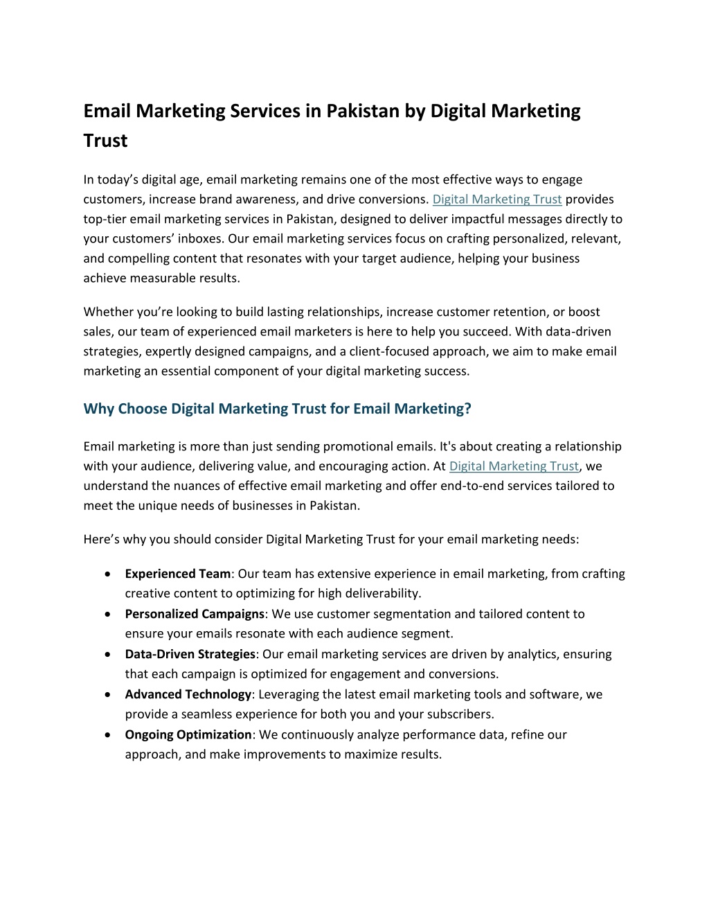 email marketing services in pakistan by digital l.w