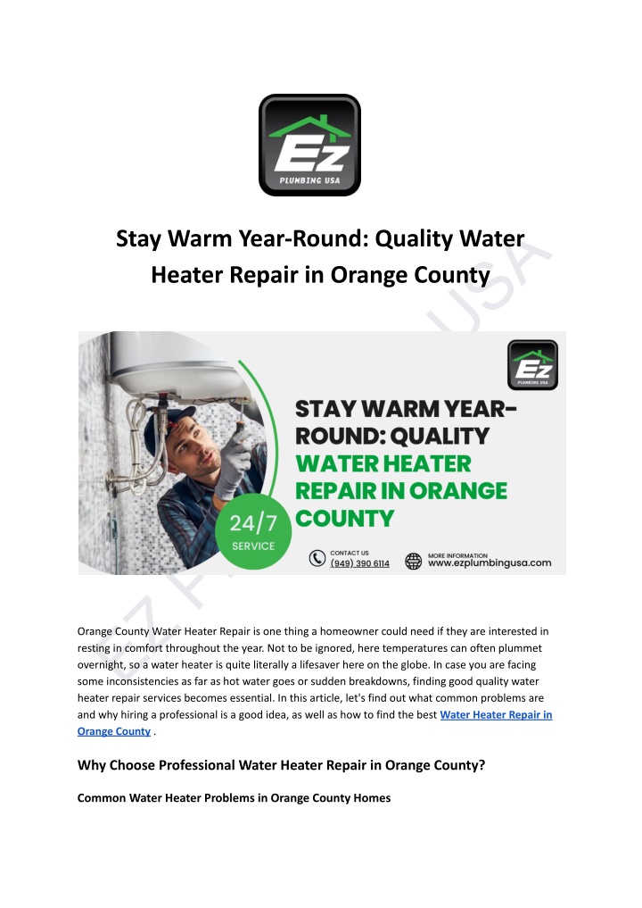 ez plumbing usa heater repair services becomes n.w