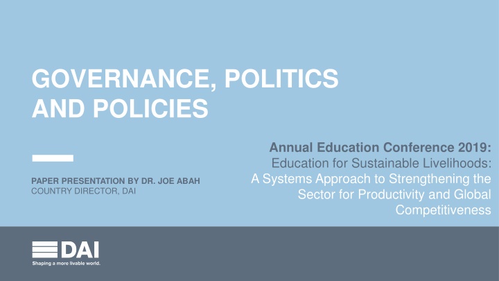 Education for Sustainable Livelihoods: Strengthening Governance, Politics, and Policies