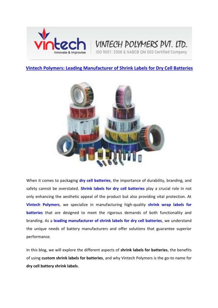 vintech polymers leading manufacturer of shrink n.w