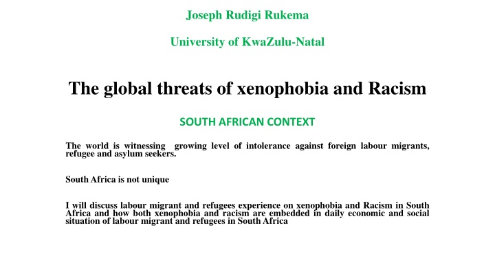 Xenophobia and Racism in South Africa
