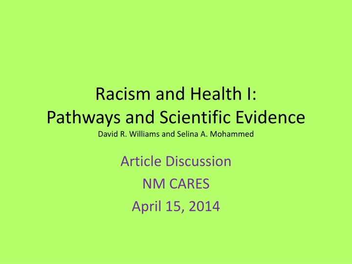 Racism's Impact on Health and Society