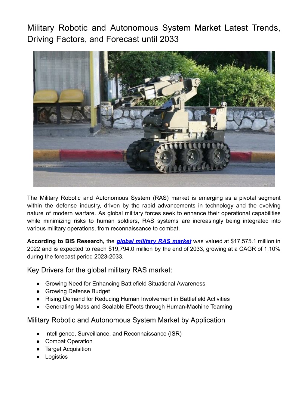 military robotic and autonomous system market l.w