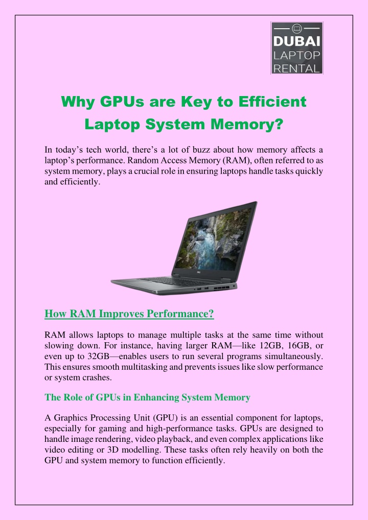 why gpus are key to efficient laptop system memory n.w