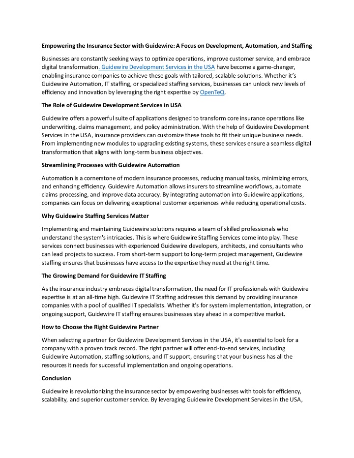 empowering the insurance sector with guidewire n.w