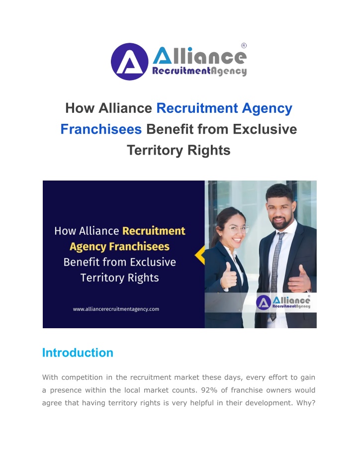 how alliance recruitment agency franchisees n.w