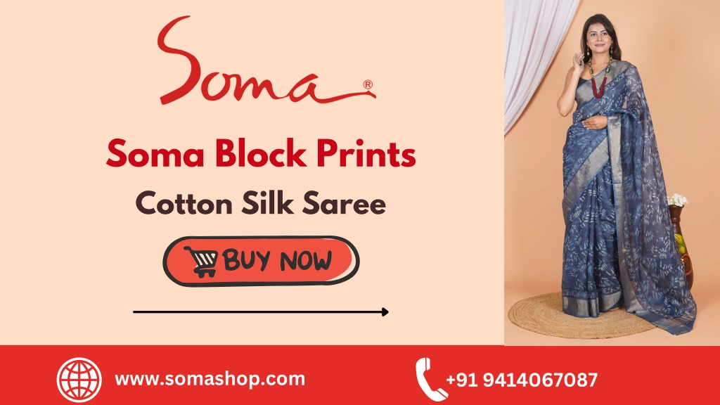 soma block prints cotton silk saree l.w