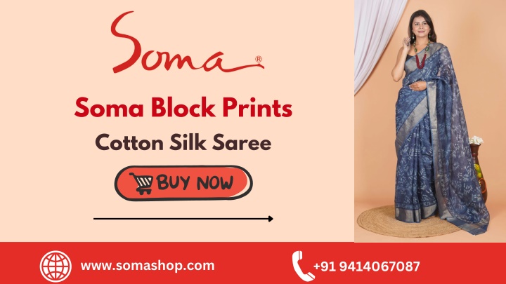 soma block prints cotton silk saree n.w