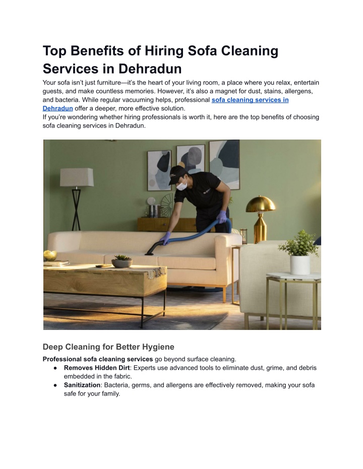 top benefits of hiring sofa cleaning services n.w