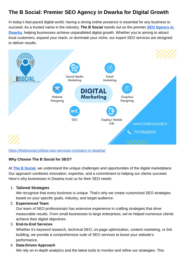 the b social premier seo agency in dwarka n.w
