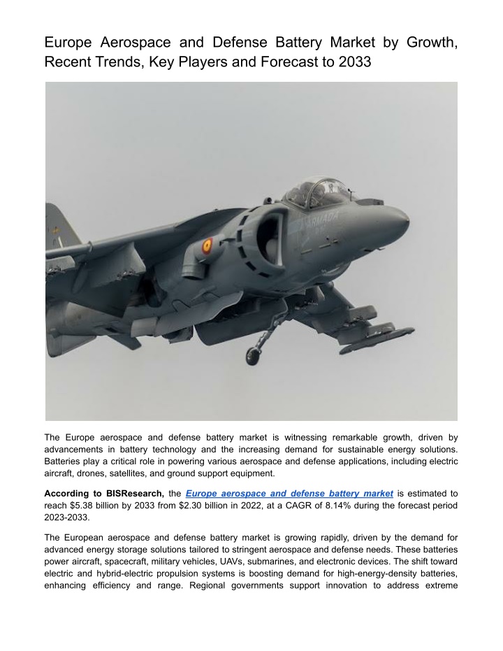 europe aerospace and defense battery market n.w
