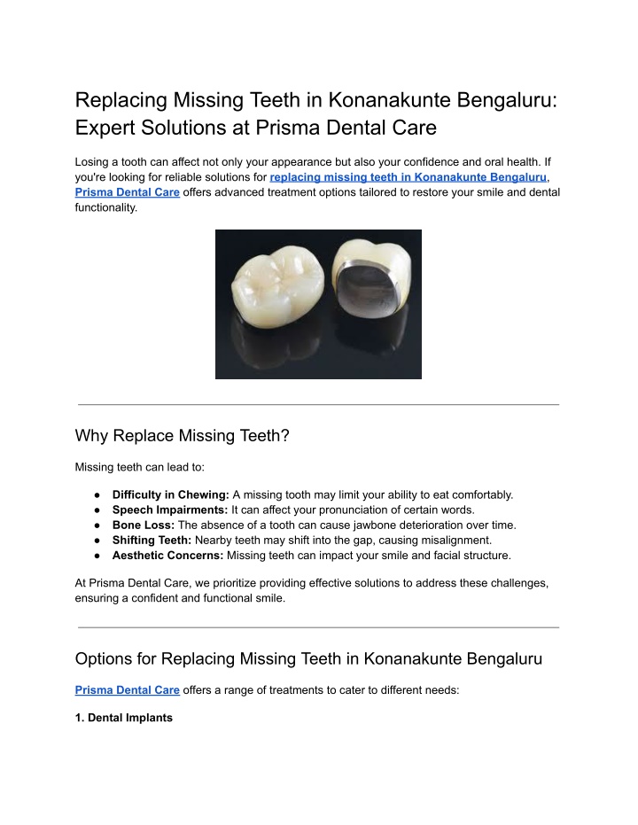 replacing missing teeth in konanakunte bengaluru n.w