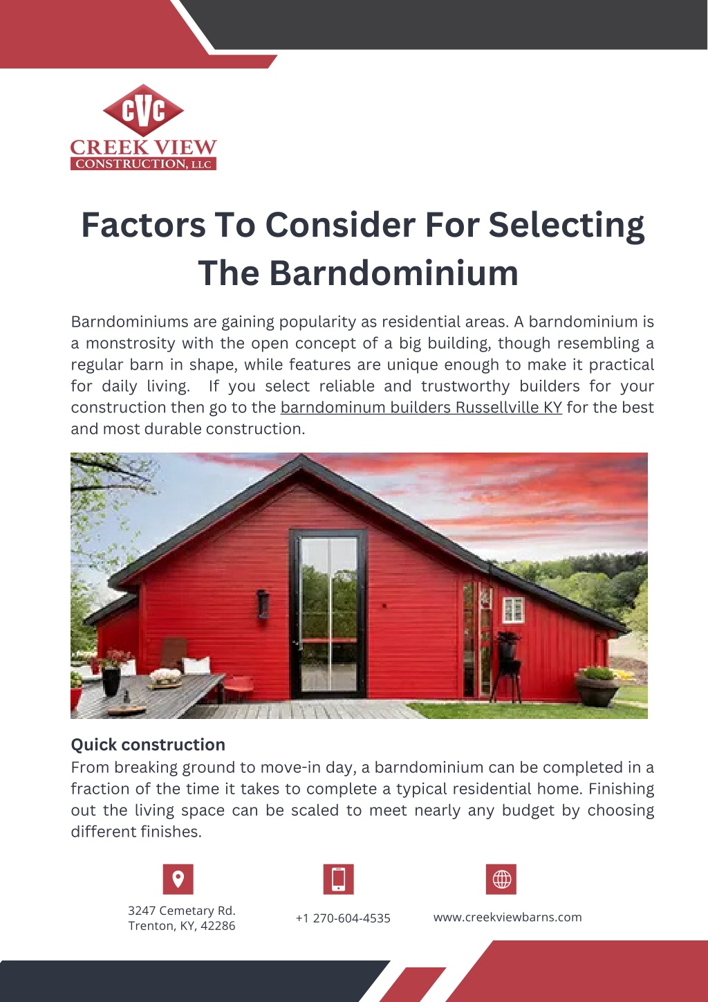 factors to consider for selecting the barndominium l.w