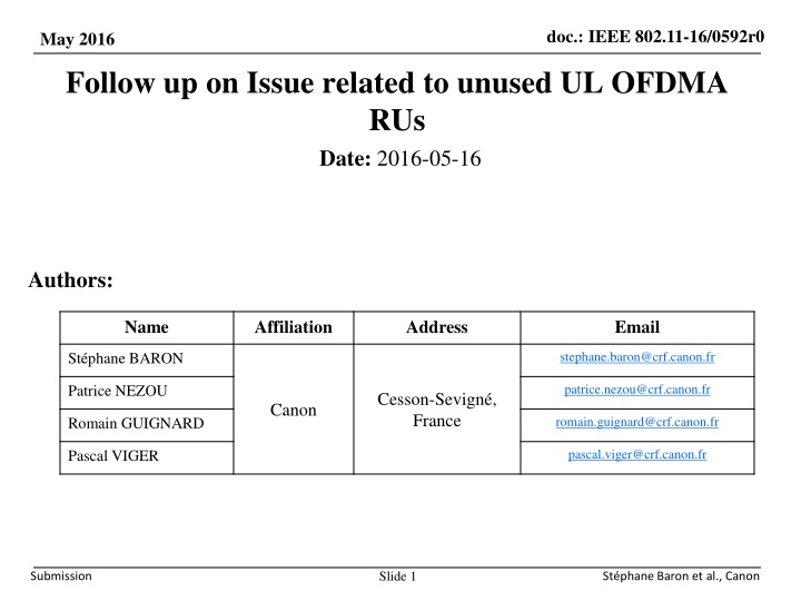 IEEE 802.11-16/0592r0: Follow-up on Unused UL OFDMA RUs