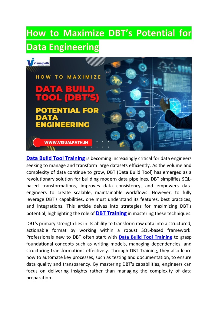 data build tool training is becoming increasingly n.w
