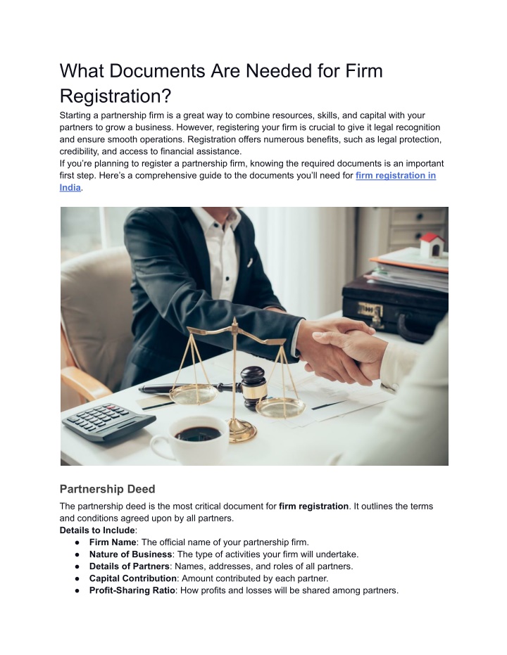 what documents are needed for firm registration n.w