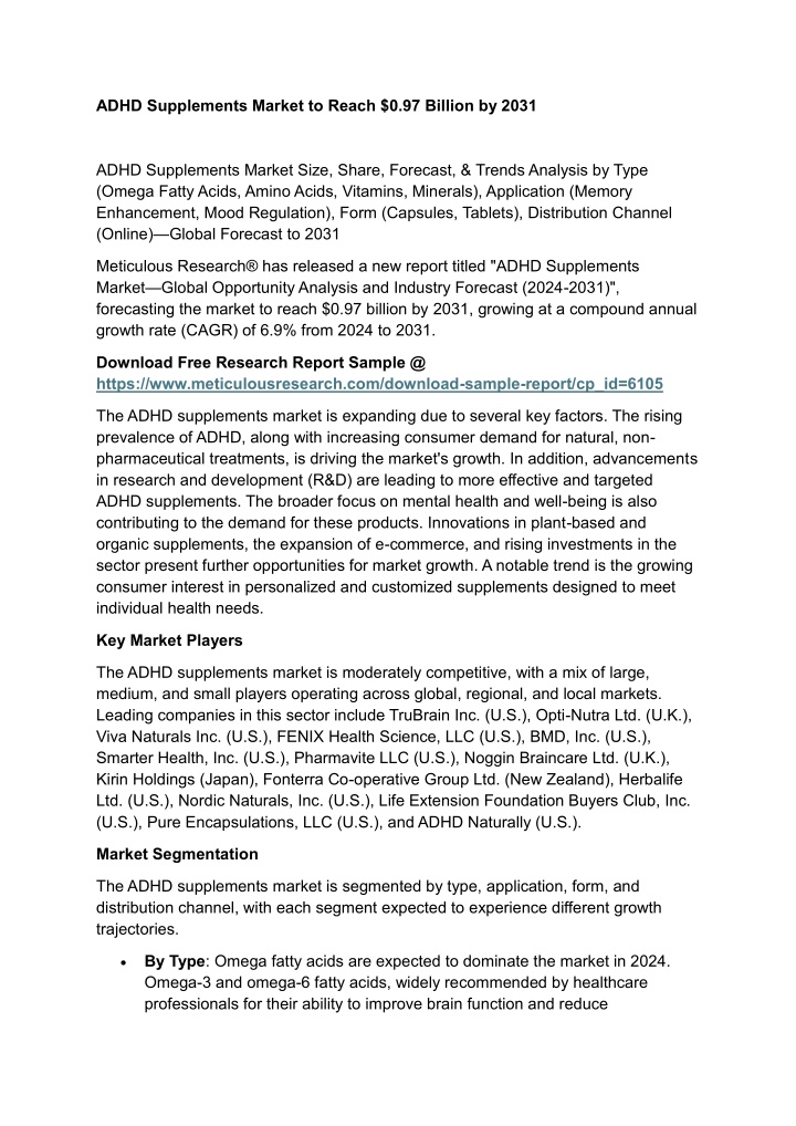 adhd supplements market to reach 0 97 billion n.w