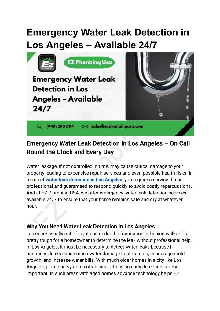 emergency water leak detection in los angeles n.w