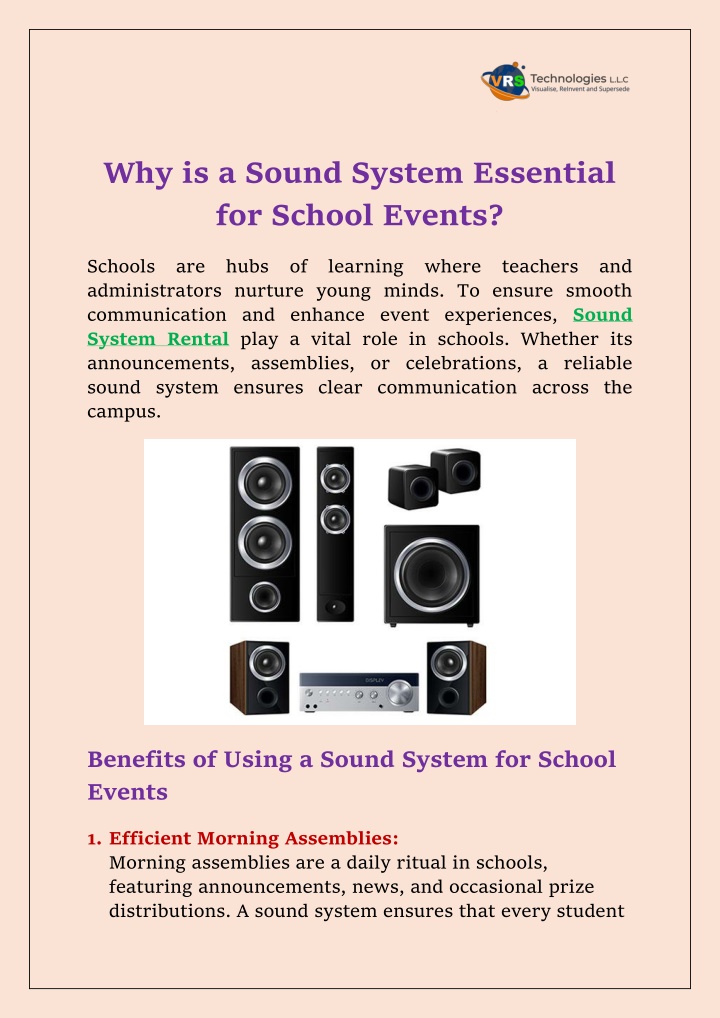 why is a sound system essential for school events n.w