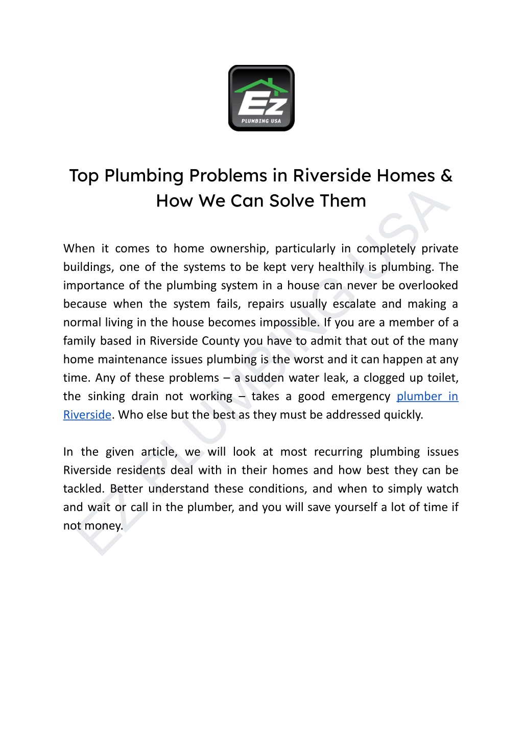 top plumbing problems in riverside homes l.w