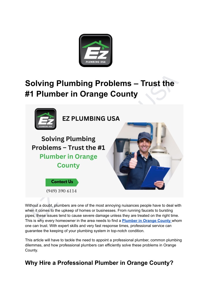 ez plumbing usa one can trust with expert skills n.w