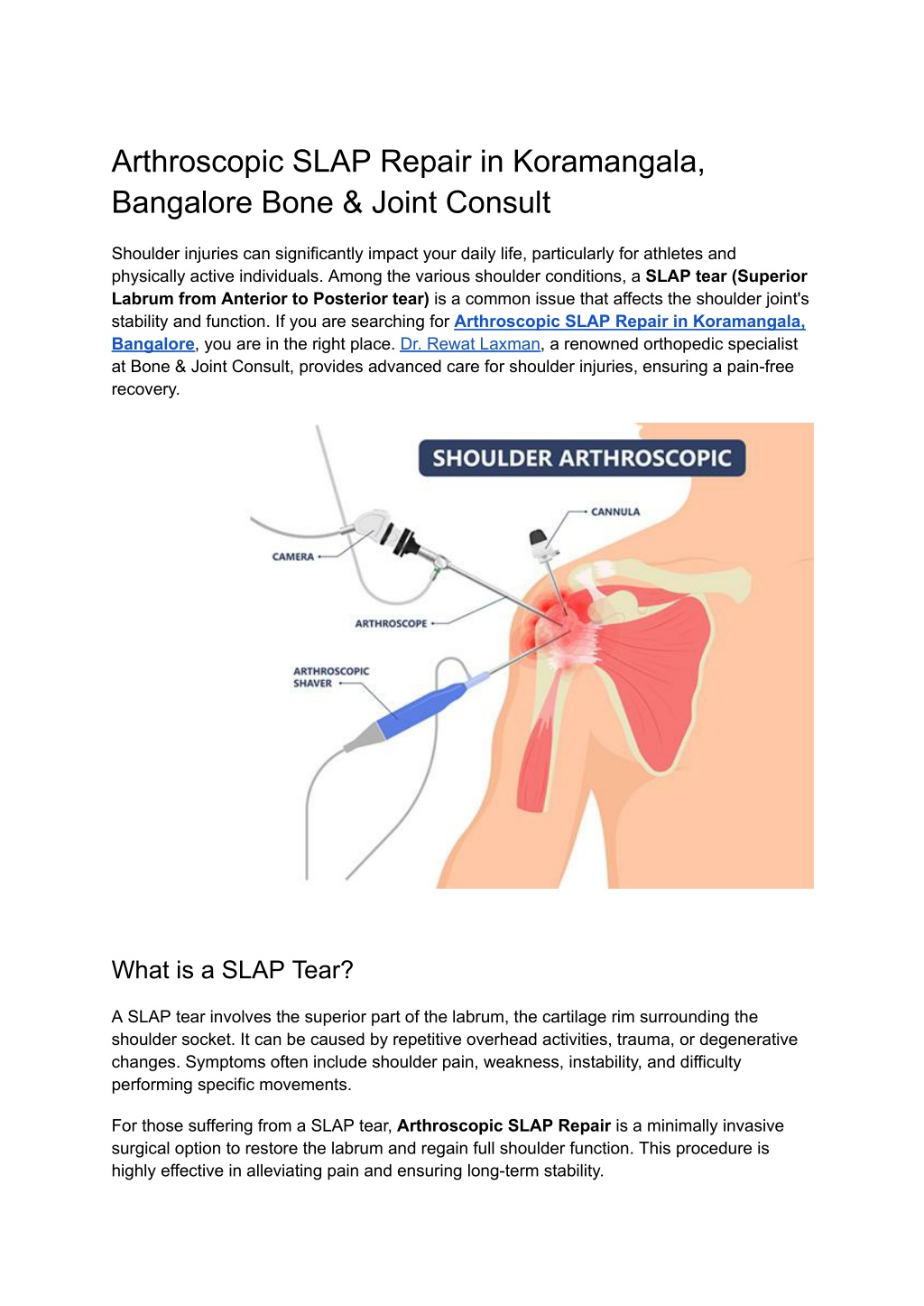 arthroscopic slap repair in koramangala bangalore l.w