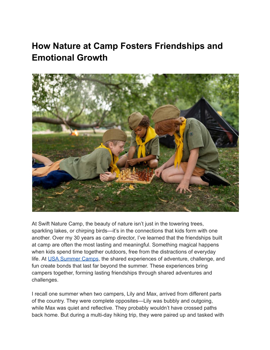 how nature at camp fosters friendships l.w