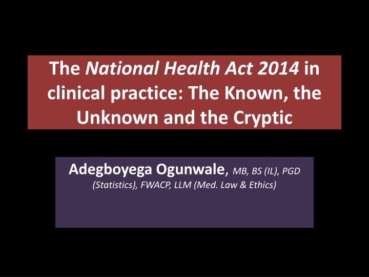 The National Health Act 2014 in Clinical Practice Overview