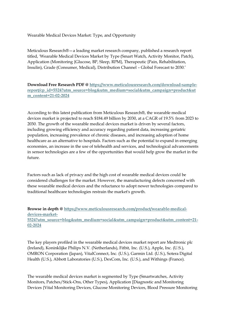 wearable medical devices market type n.w