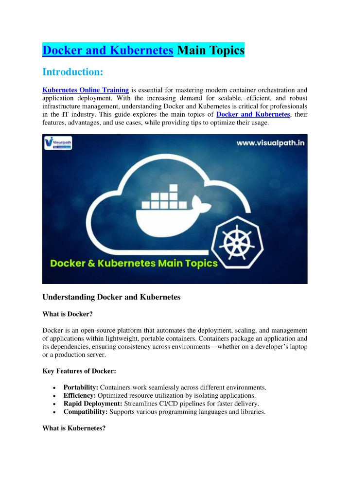 docker and kubernetes main topics n.w