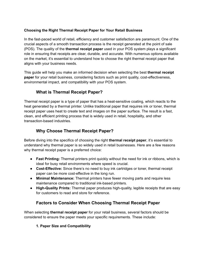 choosing the right thermal receipt paper for your n.w