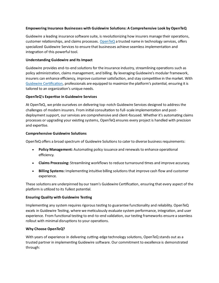 empowering insurance businesses with guidewire n.w