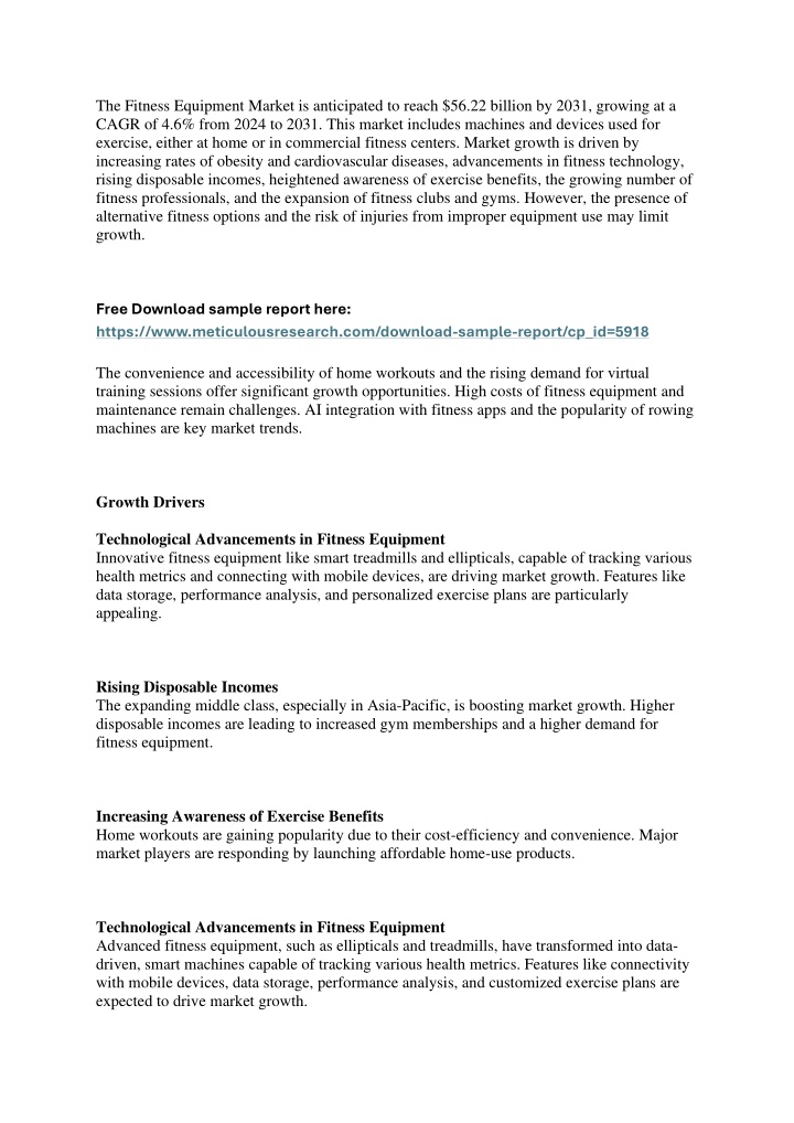 the fitness equipment market is anticipated n.w