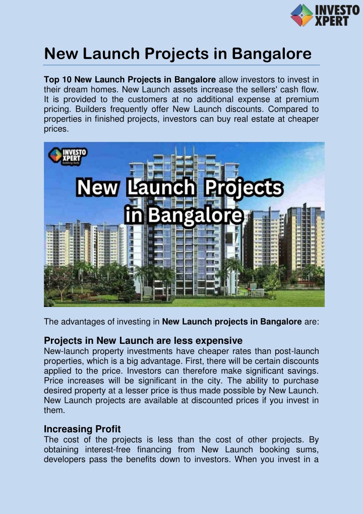 new launch projects in bangalore n.w