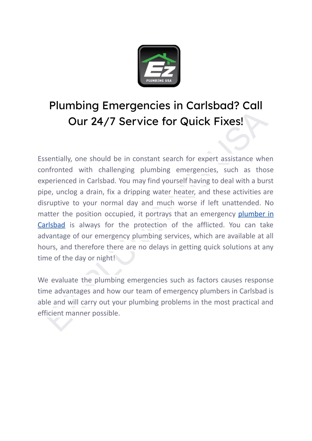 plumbing emergencies in carlsbad call l.w