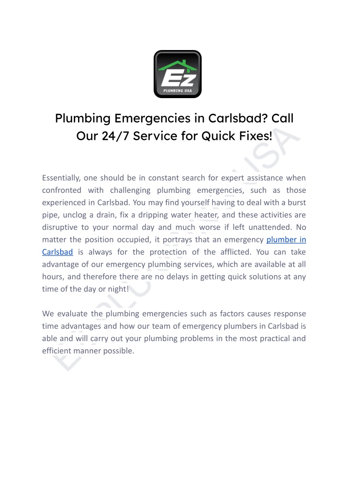 plumbing emergencies in carlsbad call n.w
