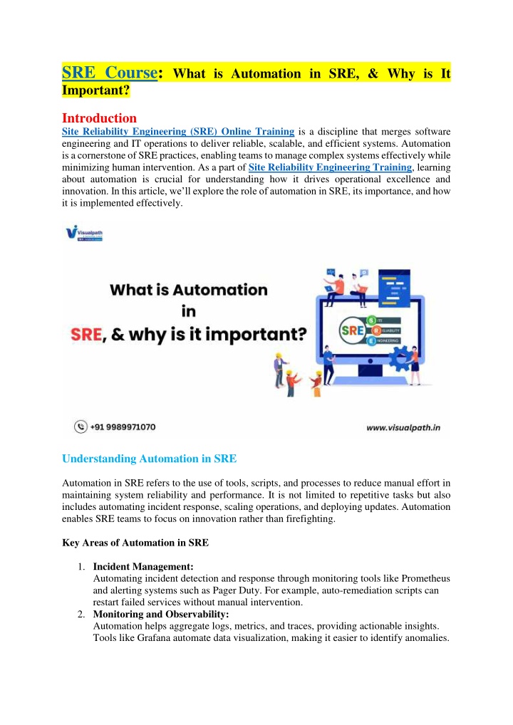 sre course what is automation n.w