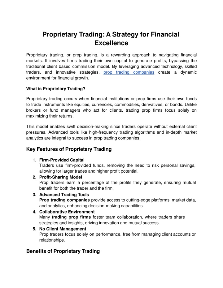 Proprietary Trading_ A Strategy for Financial Excellence